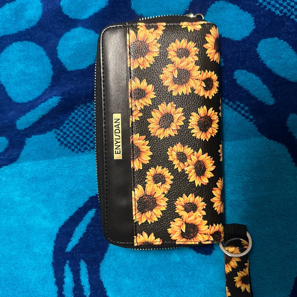 Sunflower Print Wallet with Wrist Strap